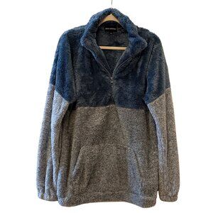 Zenana Outfitters Blue Colorblock Sherpa Half Zip Pullover – Size L